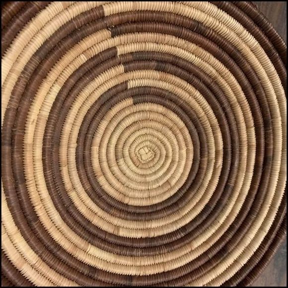 Handwoven Natural Spiral Pattern Table Centerpiece Boho Hippie Bowl Basket - Picture 3 of 5